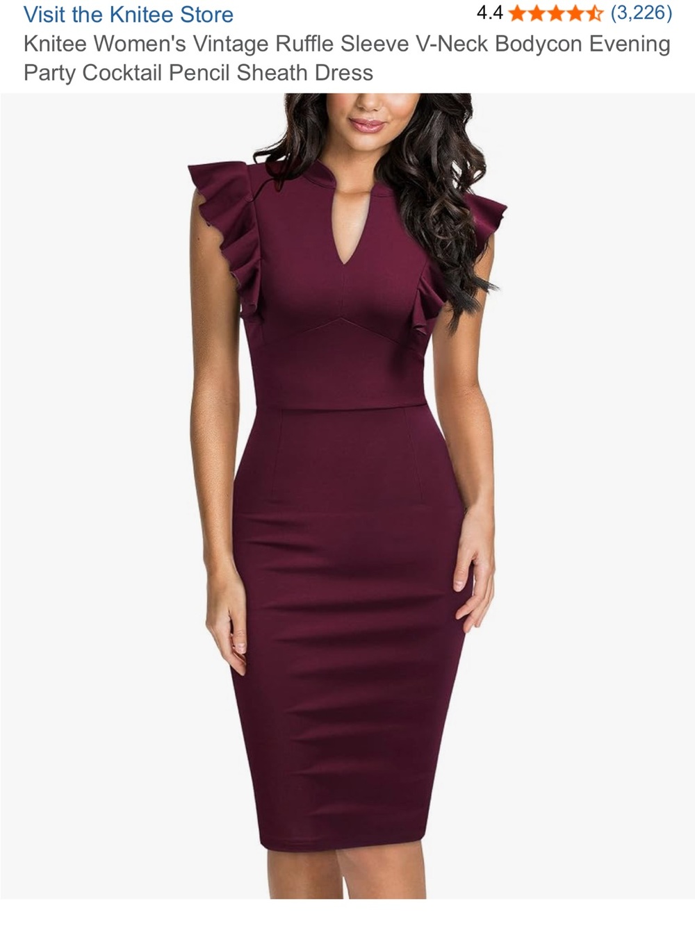 Ruffle-Sleeve V-Neck Midi Dress in Burgundy